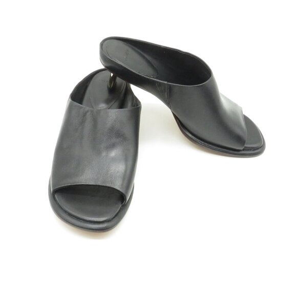 Vince Womens Black Leather Open-Toe Mules With Gold Block Heels Size 6.5 NEW - Picture 4 of 7